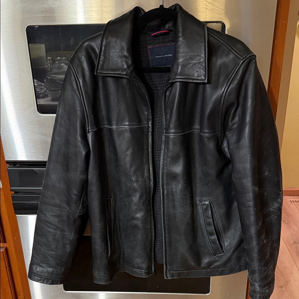 Tommy Hilfiger Black Leather Bomber Jacket